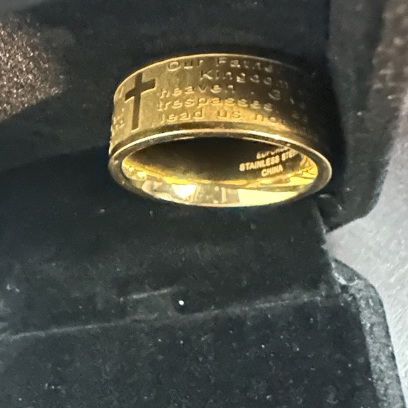 Stainless Steel Gold Our Father Ring Size 6 - Picture 5 of 7